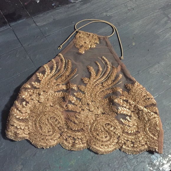 ✨sheer gold-embroidered halter✨ - Picture 3 of 8